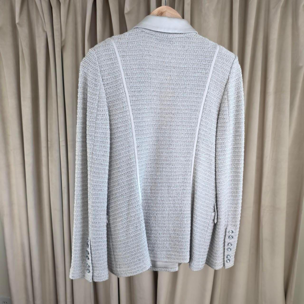 St. John Evening Silver Grey Knit Blazer Tailored Jacket