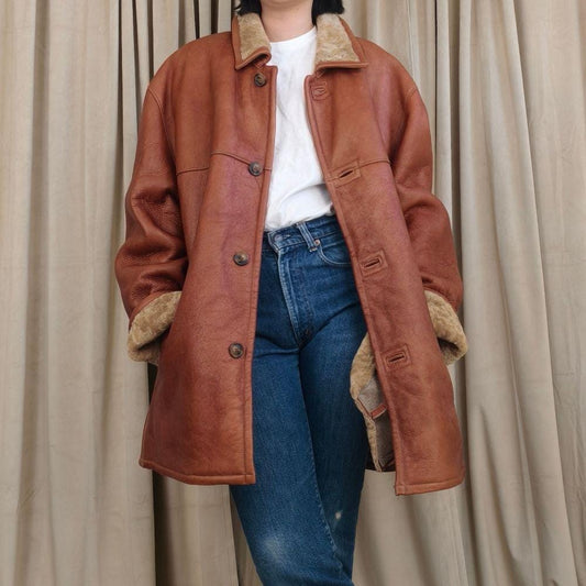 Vintage Madison Creek Brown Genuine Leather Shearling Coat