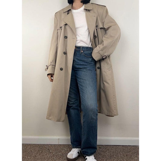 Vintage Annie Double Breasted Tan Trench Coat with Detachable Lining