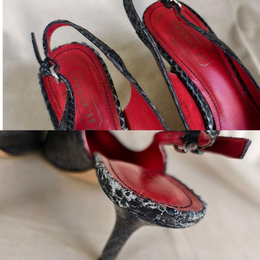 Coach Elegant Gray Snakeskin Pointed Toe Slingback Heels