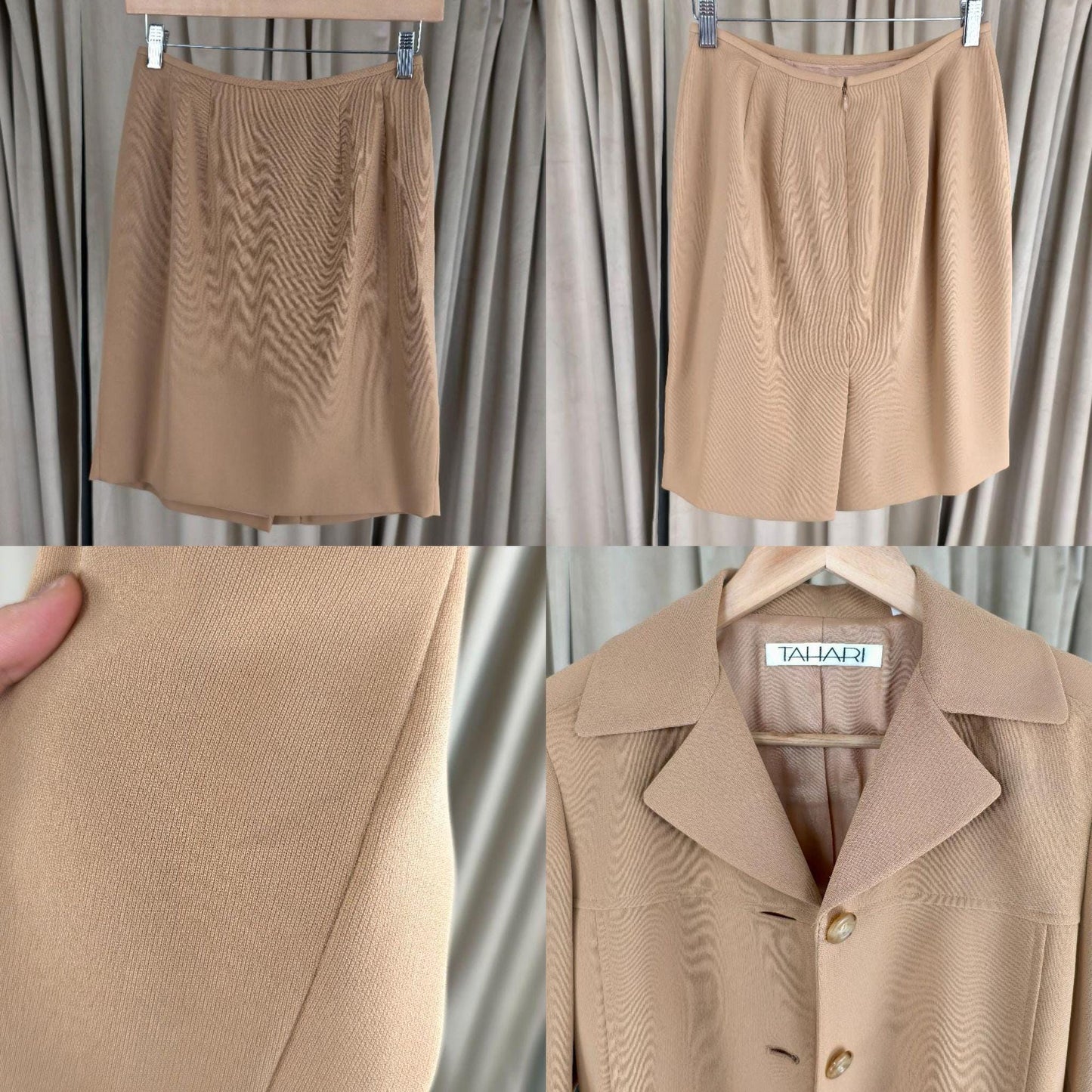 Vintage Tahari Tan Peach Skirt Suit with Belt