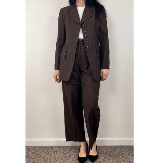 Vintage Escada Wool Linen Blend Lightweight Brown Pantsuit
