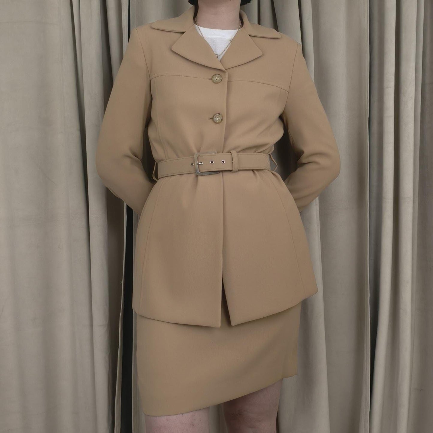 Vintage Tahari Tan Peach Skirt Suit with Belt