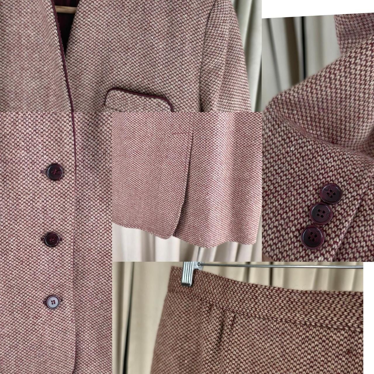 Vintage Red Tweed Wool Skirt Suit