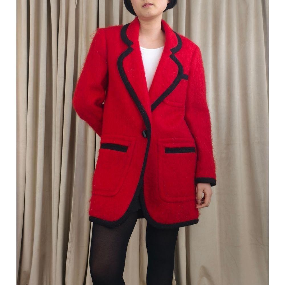 Vintage Carlisle Red Mohair Blazer with Black Trim