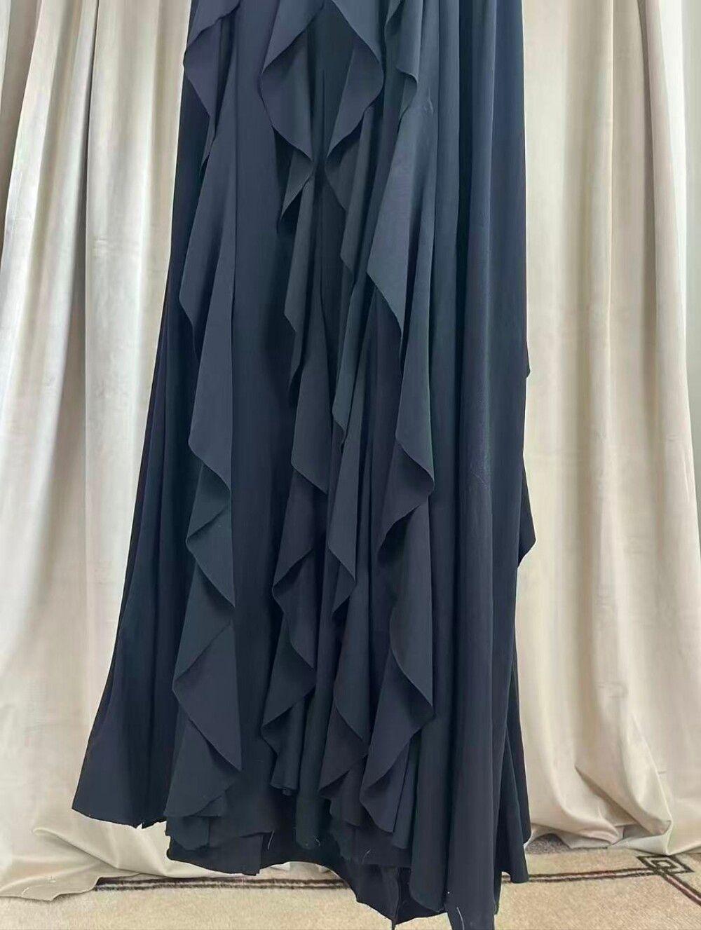 Vintage Betsy & Adam Elegant Black Halter Ruffle Backless Maxi Dress
