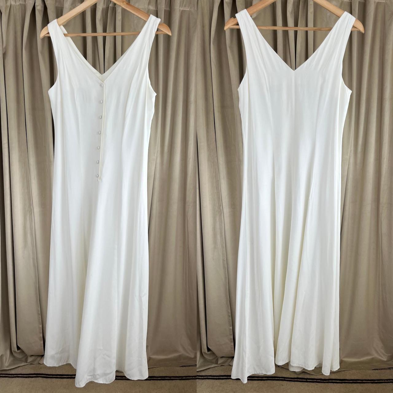 Vintage White Rayon Blend 70s White Dress with Button Front