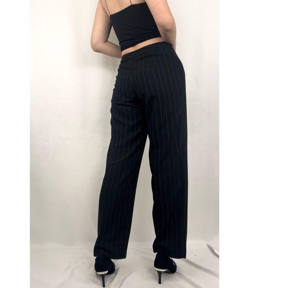 Vintage 90s Bob Mackie Black Pinstripe Formal Trousers Slacks