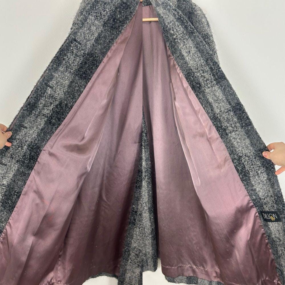 Vintage Dillon Grey Plaid Wool Overcoat with Matching Scarf