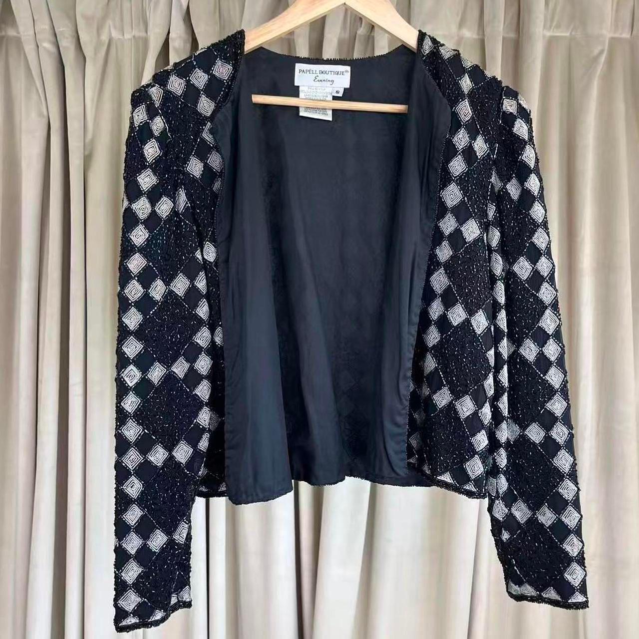 Vintage Black & Silver Beaded Evening Jacket with a Diamond Pattern