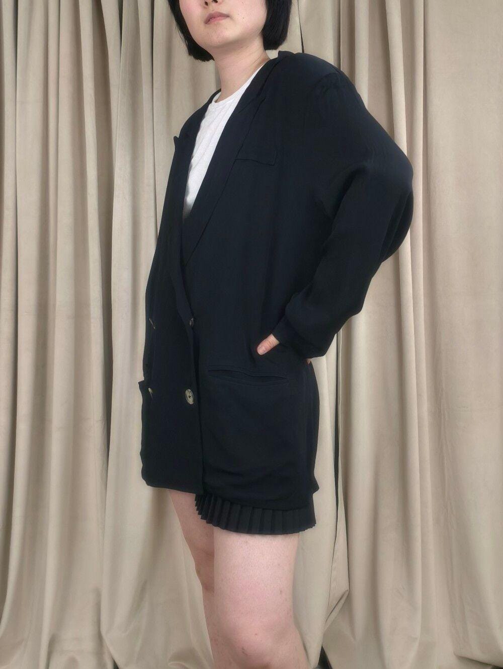 Vintage Carole Little Black Lightweight Double Breasted Blazer