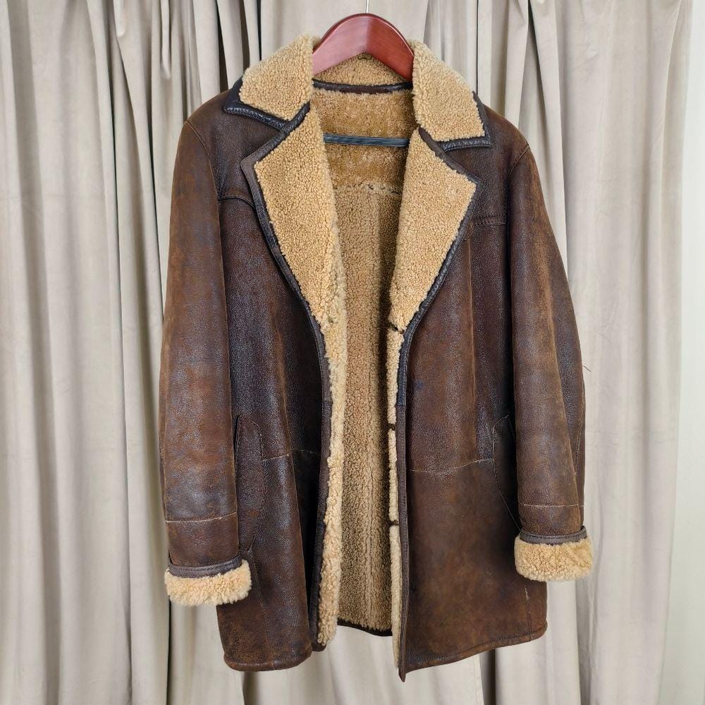 Vintage Made in Italy Brown German's Prescious Leather Shearling Coat