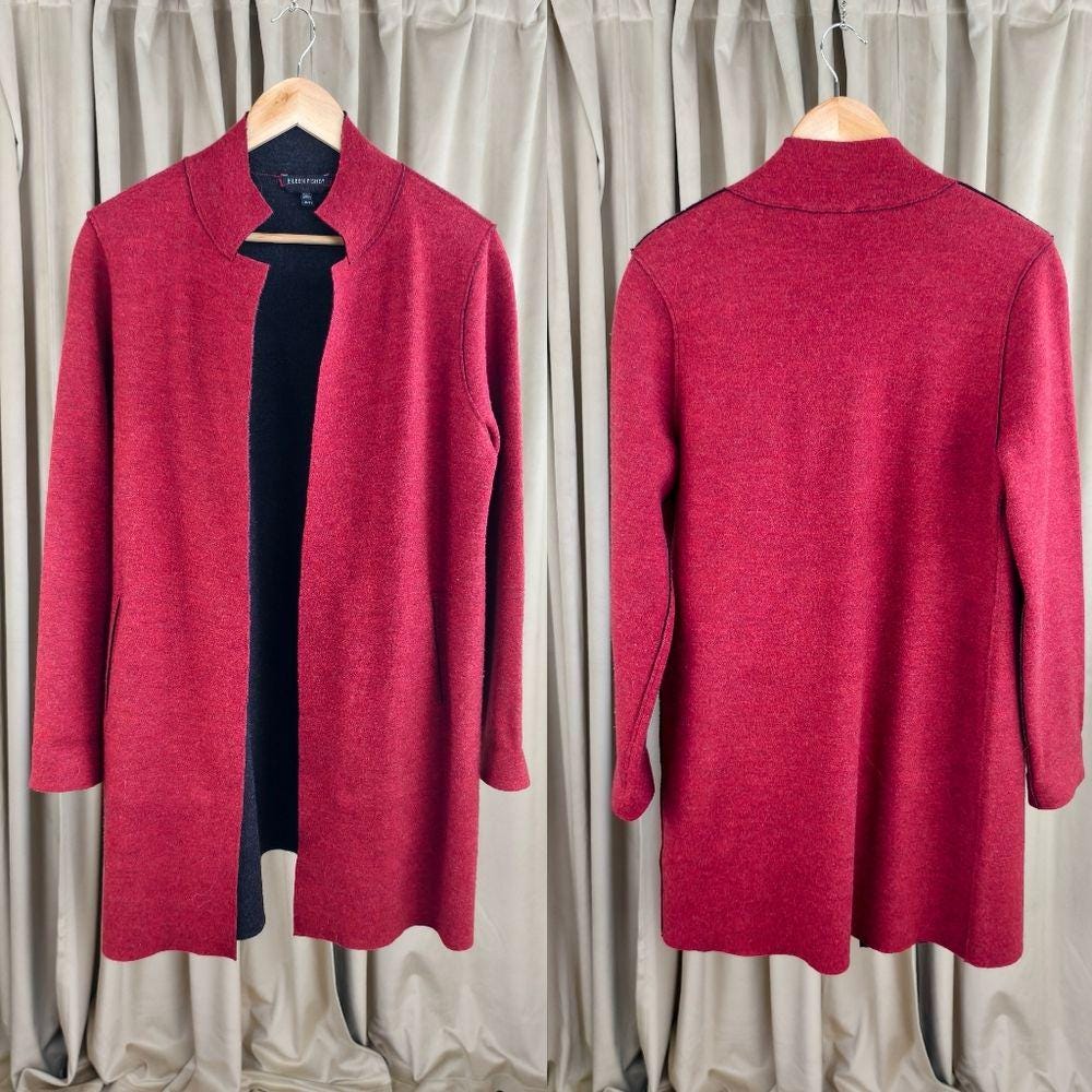 Eileen Fisher Red Wool Light Weight Coat
