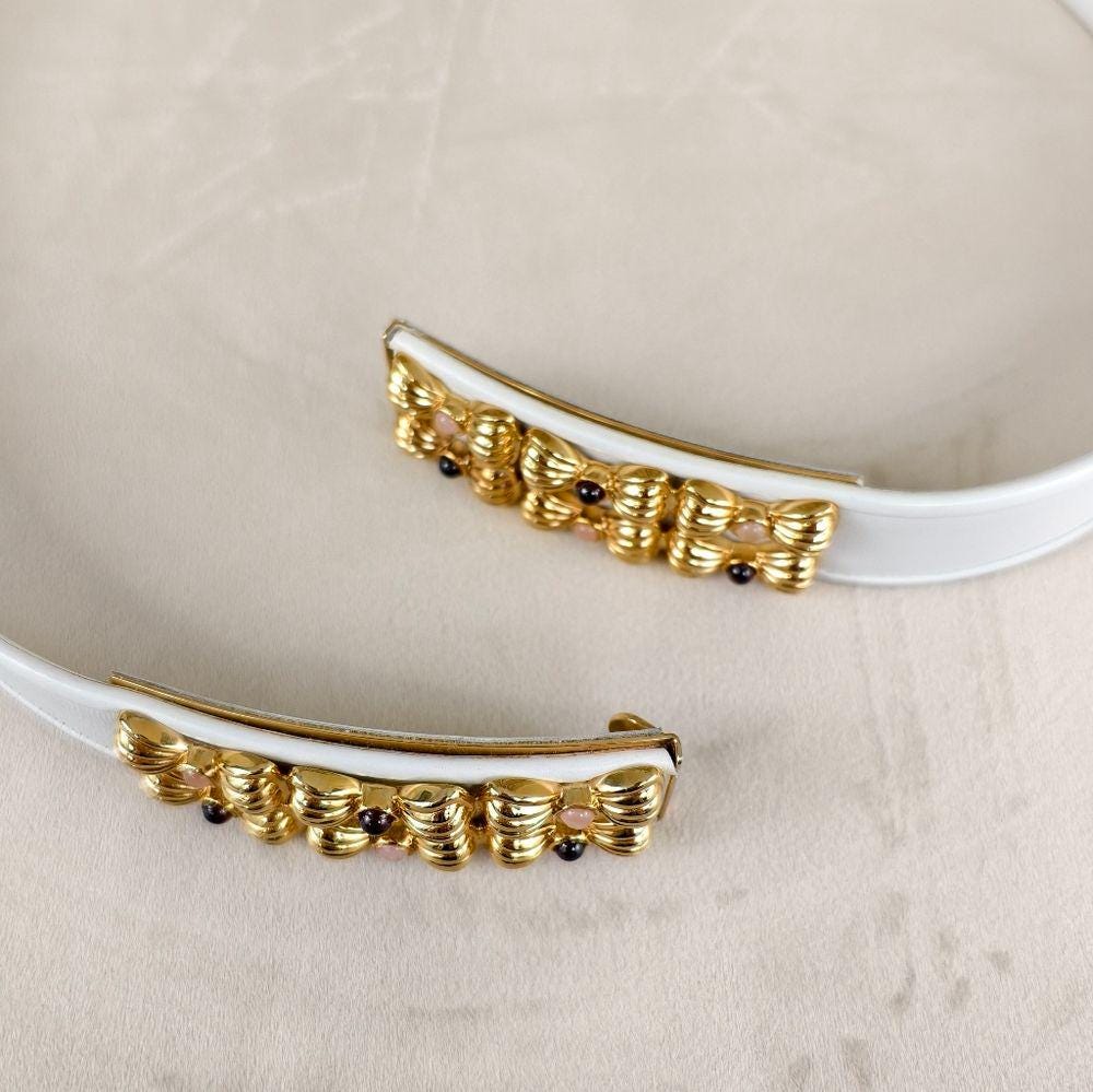 Vintage Judith Leiber Elegant White Belt with Gold Accents