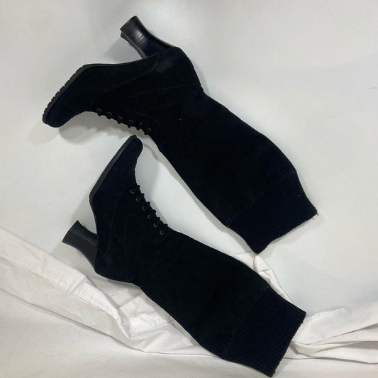 Vintage ME TOO Black Suede Knee High Lace Up Suede Boots Sock Closure