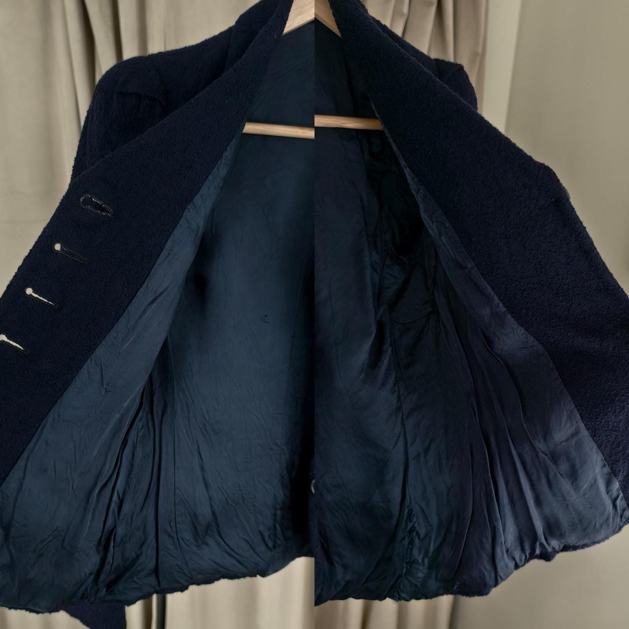 Vintage Navy Wool Fitted Skirt Suit with Puffy Shoulders