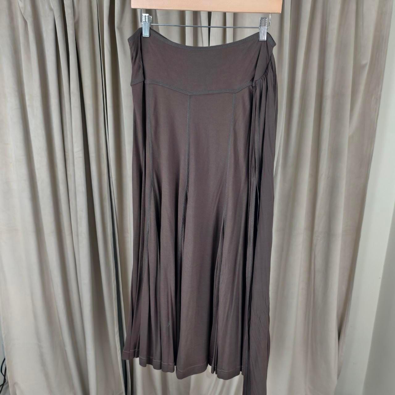 Lapis Brown Pleated Midi Skirt with Tie Waist