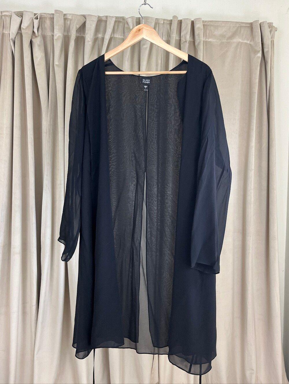 Eileen Fisher Black Silk Sheer Cover Up Jacket