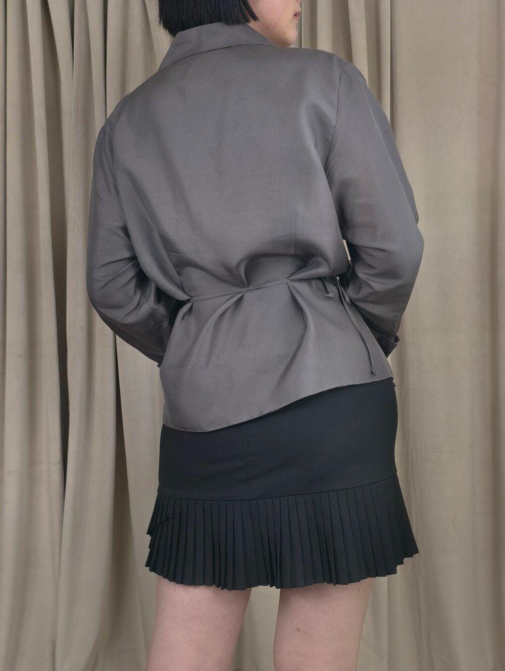 Vintage Grey Silk Shantung Wrap Blouse Shacket