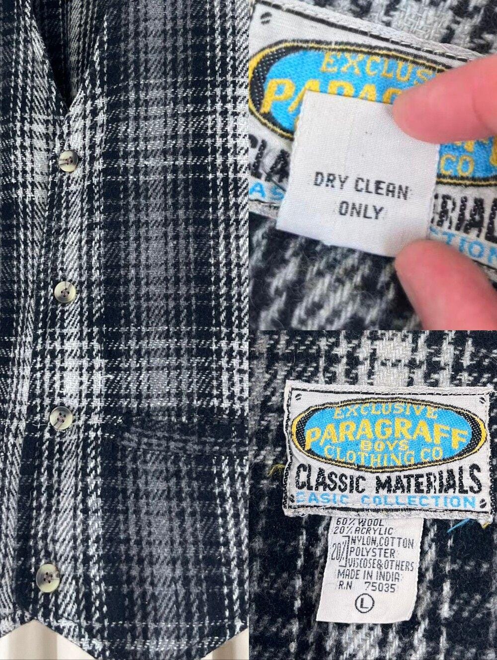 Vintage Paragraff Black and White Plaid Wool Blend Vest