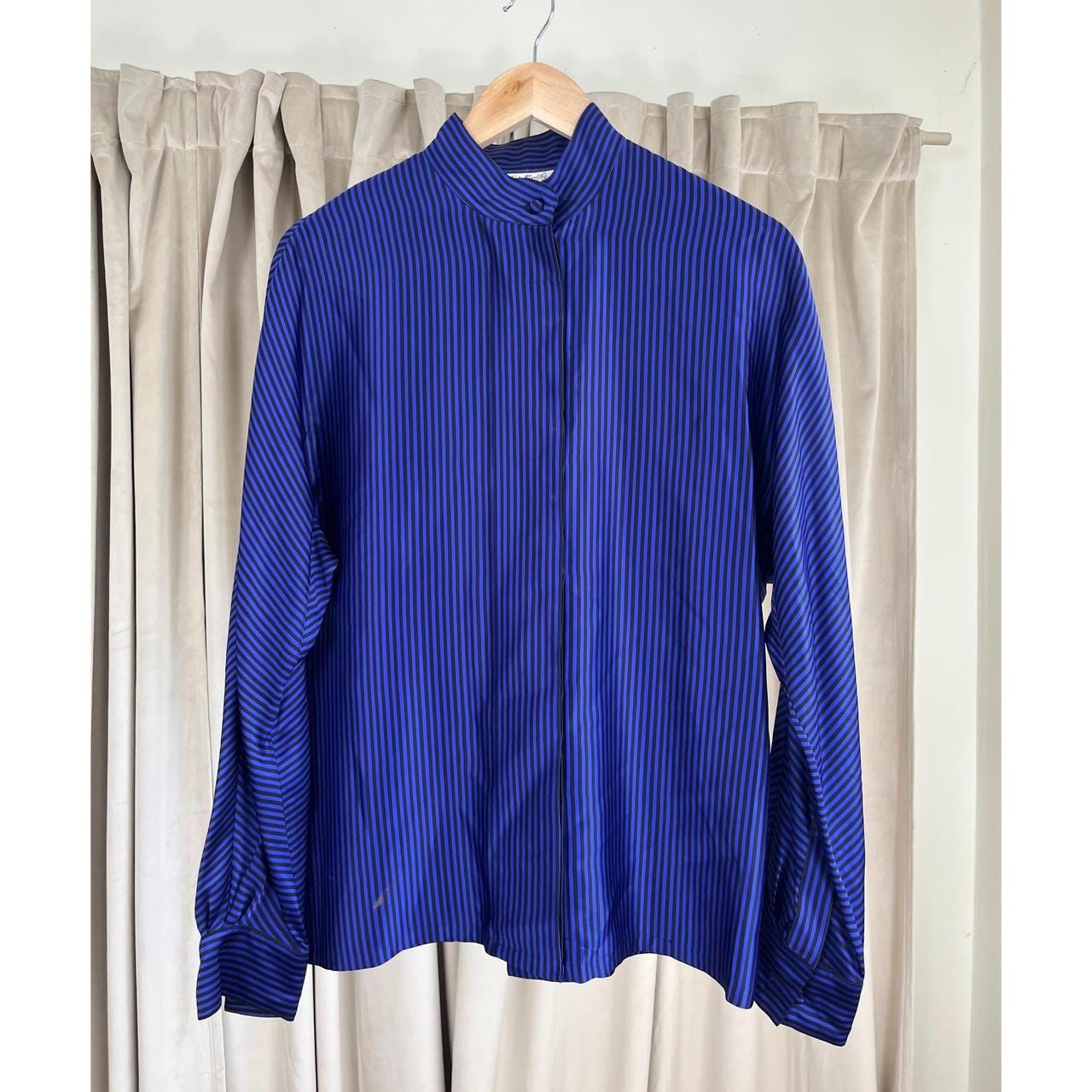 Vintage Ellen Tracy Purple and Black Striped Silk Blouse