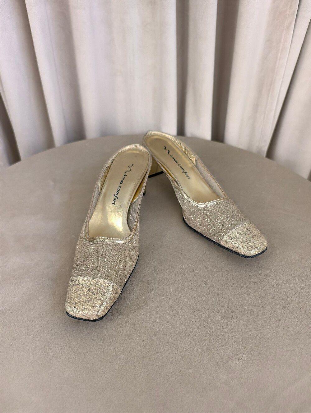 Vintage Mina Metallic Sheer Champagne-Gold Slip On Mules