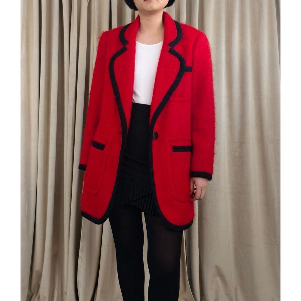 Vintage Carlisle Red Mohair Blazer with Black Trim