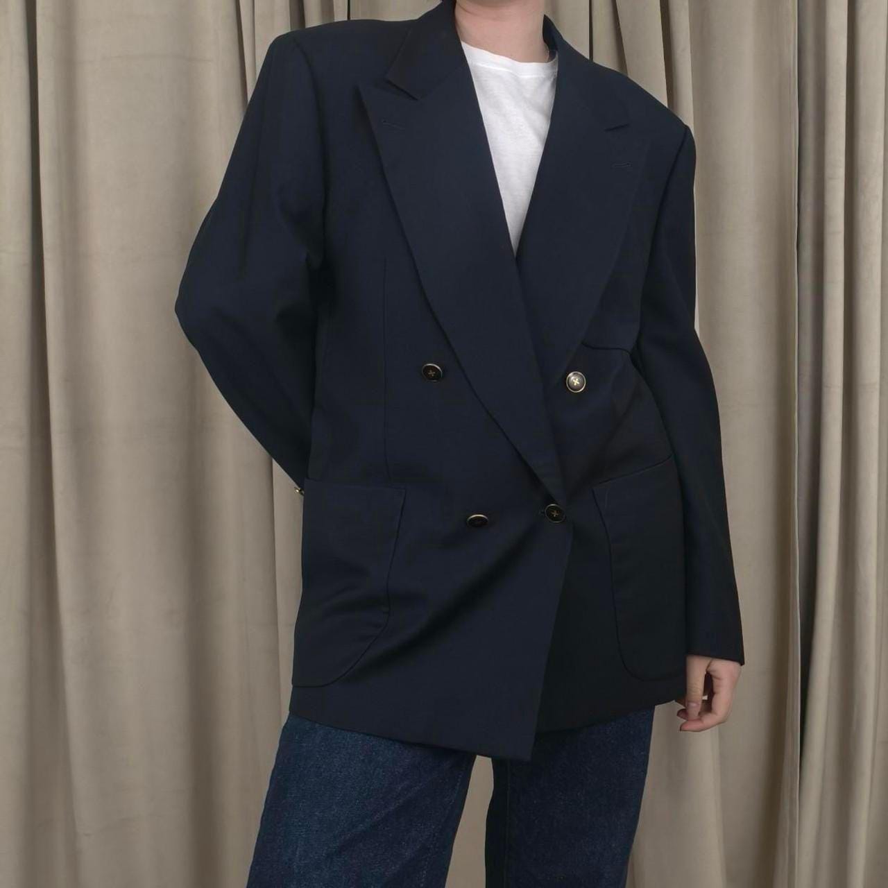 Vintage Navy Blue Double Breasted Oversized Boyfriend Blazer