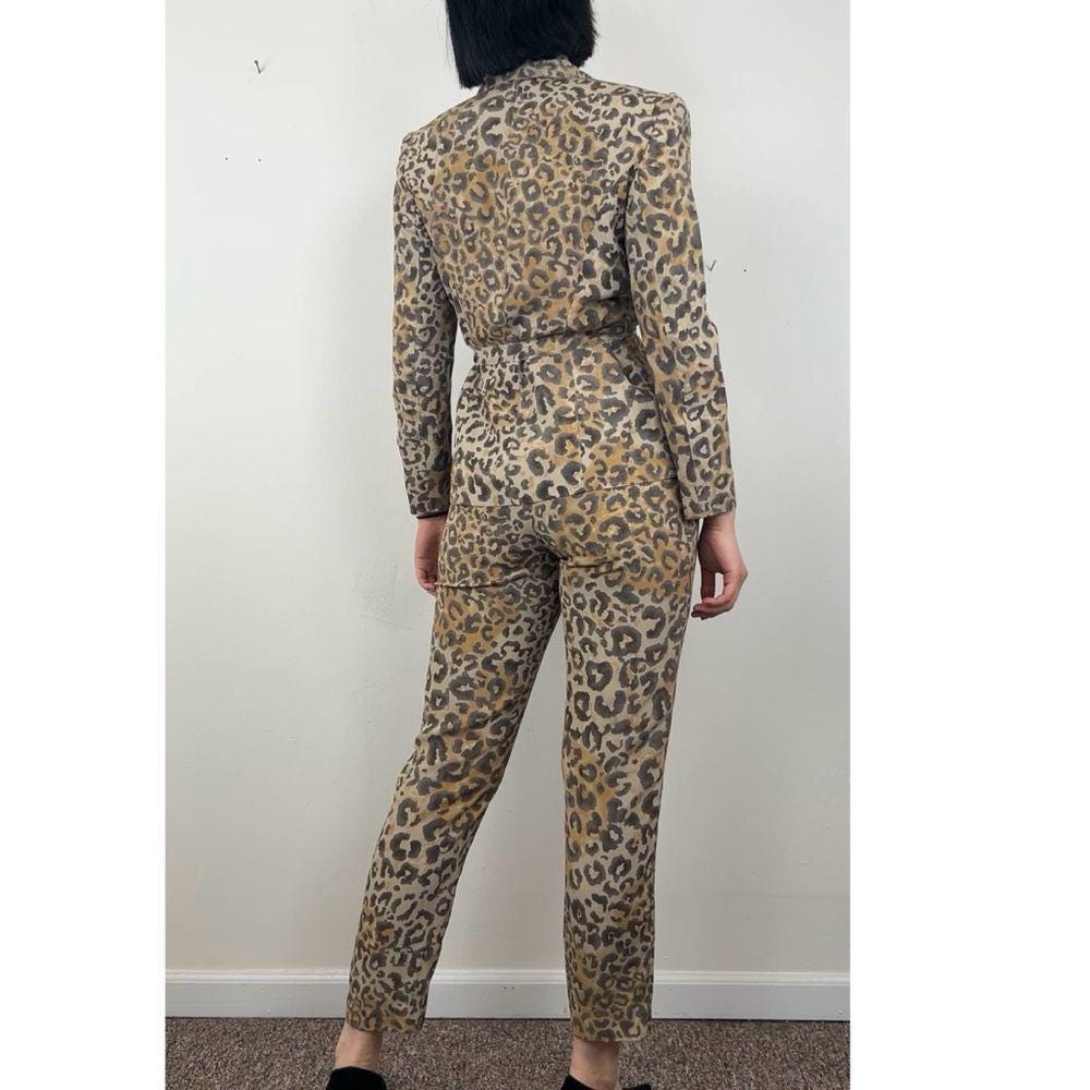 Vintage Dana Buchman Rayon Leopard Print Pantsuit with Tailored Blazer