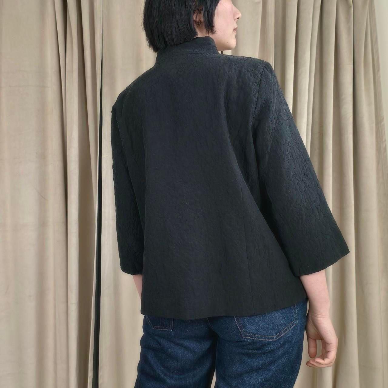 Reworked Eileen Fisher Black Silk Embroidered Mandarin Jacket Tang Jacket