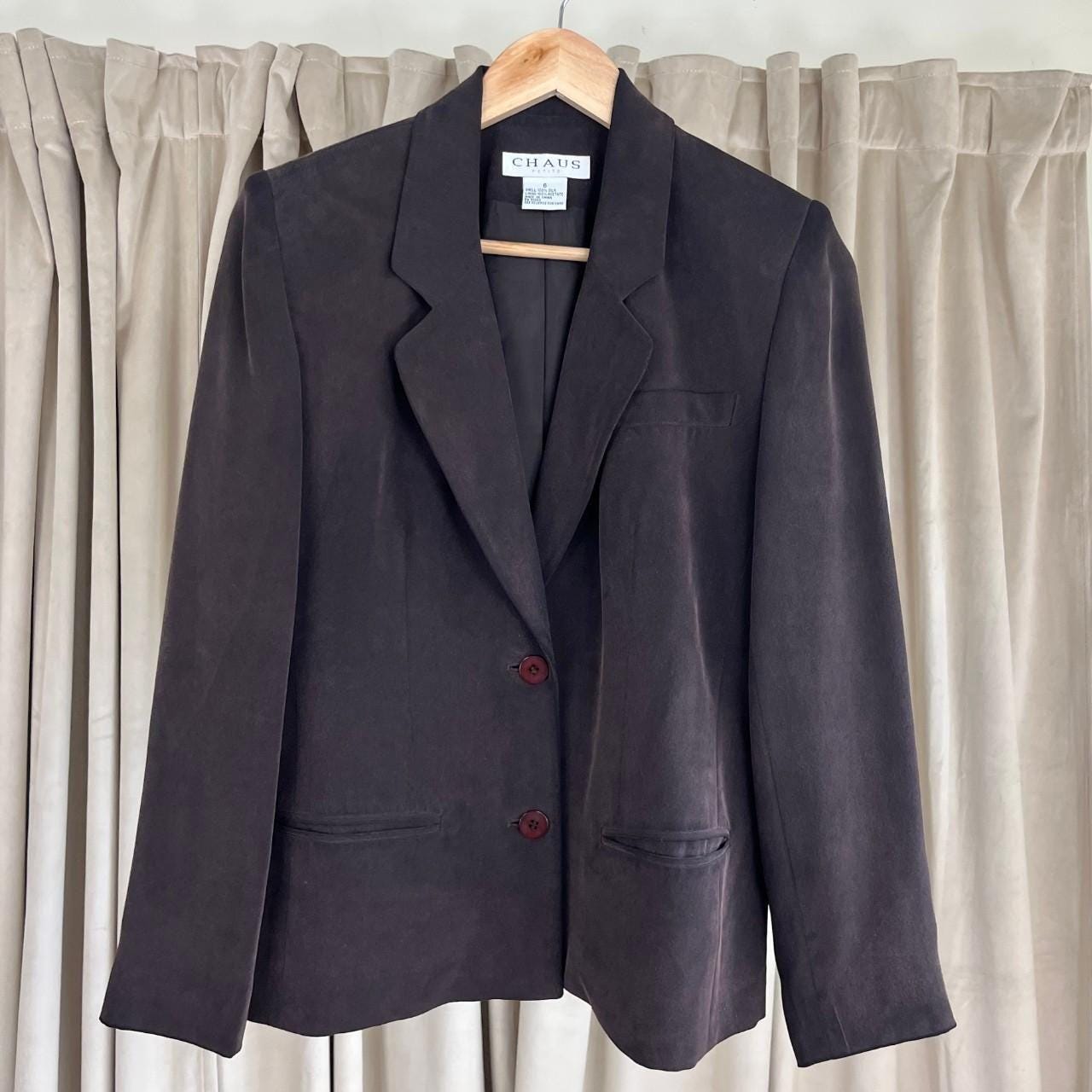 Vintage Cahus Brown Silk Cropped Fitted Blazer