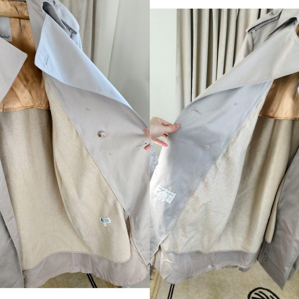 Vintage Misty Harbor Classic Boyfriend Beige Trench Coat with Detachable Lining
