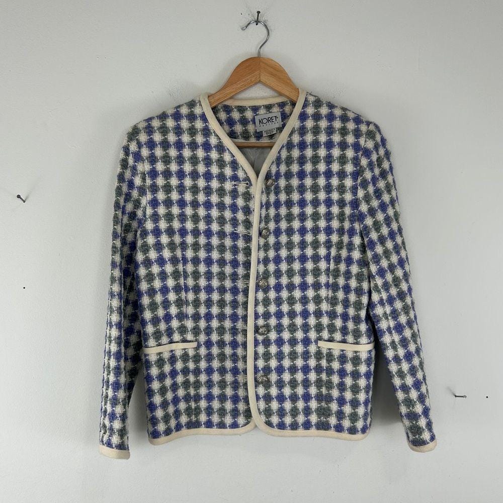 Vintage Koret Pastel Purple and Green Checkered Plaid Wool Blend Blazer