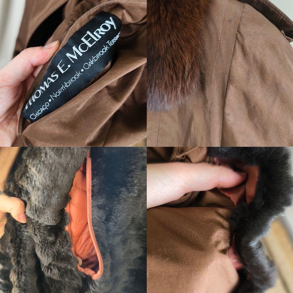 Vintage Bronze Brown Fur-Trimmed and Lined Full Length Trench Coat