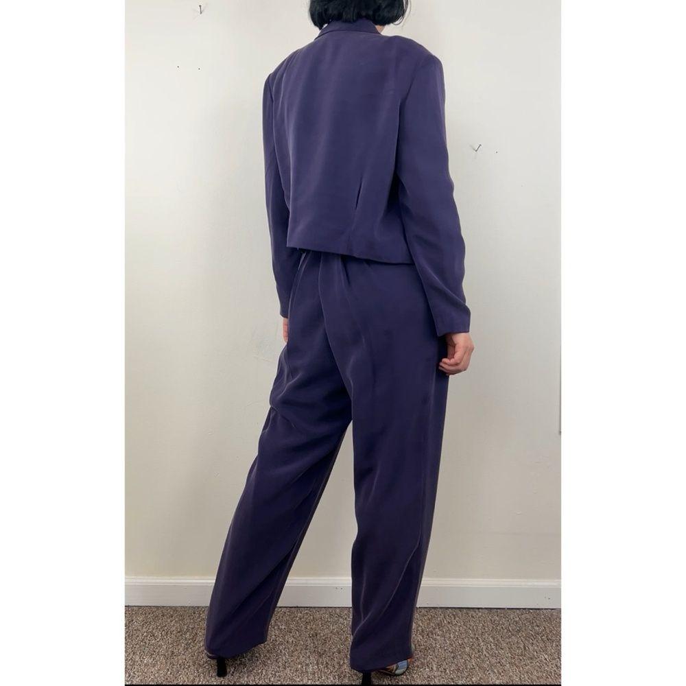 Vintage Patrick Collection Purple Silk High-Waisted Pantsuit with Cropped Jacket