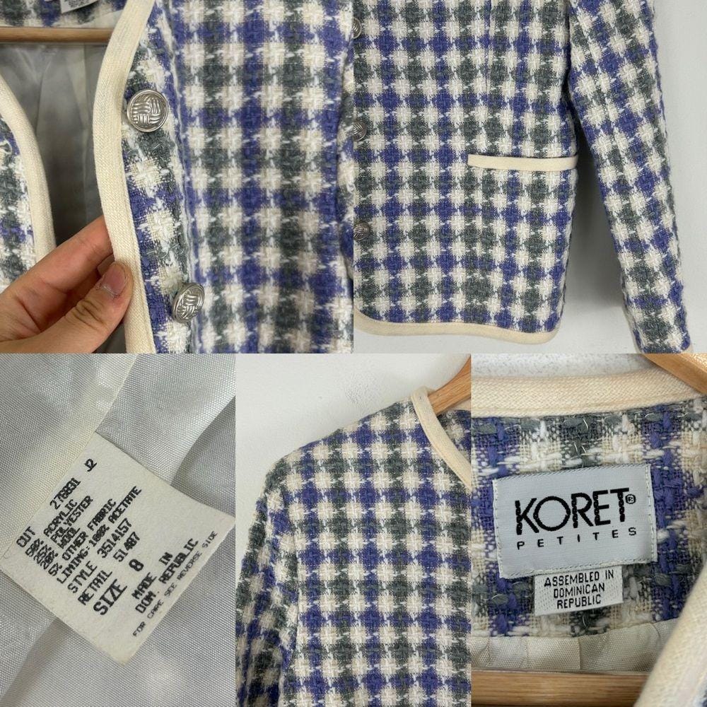 Vintage Koret Pastel Purple and Green Checkered Plaid Wool Blend Blazer