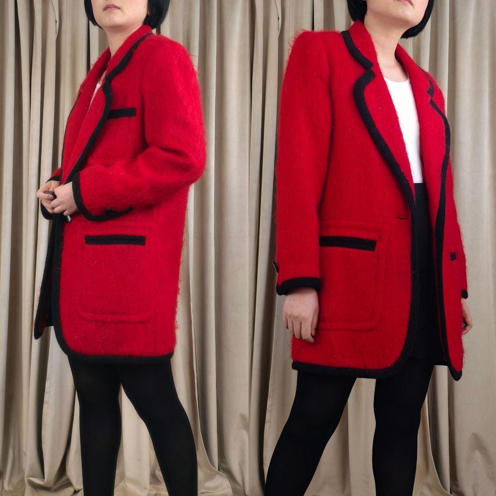 Vintage Carlisle Red Mohair Blazer with Black Trim