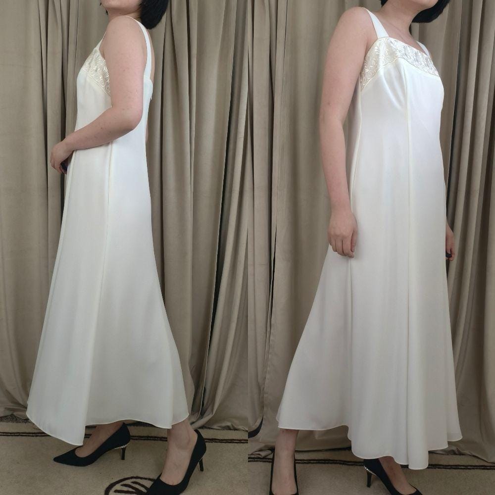 Vintage Ursula Ivory Maxi Dress with Embroidered Detailing