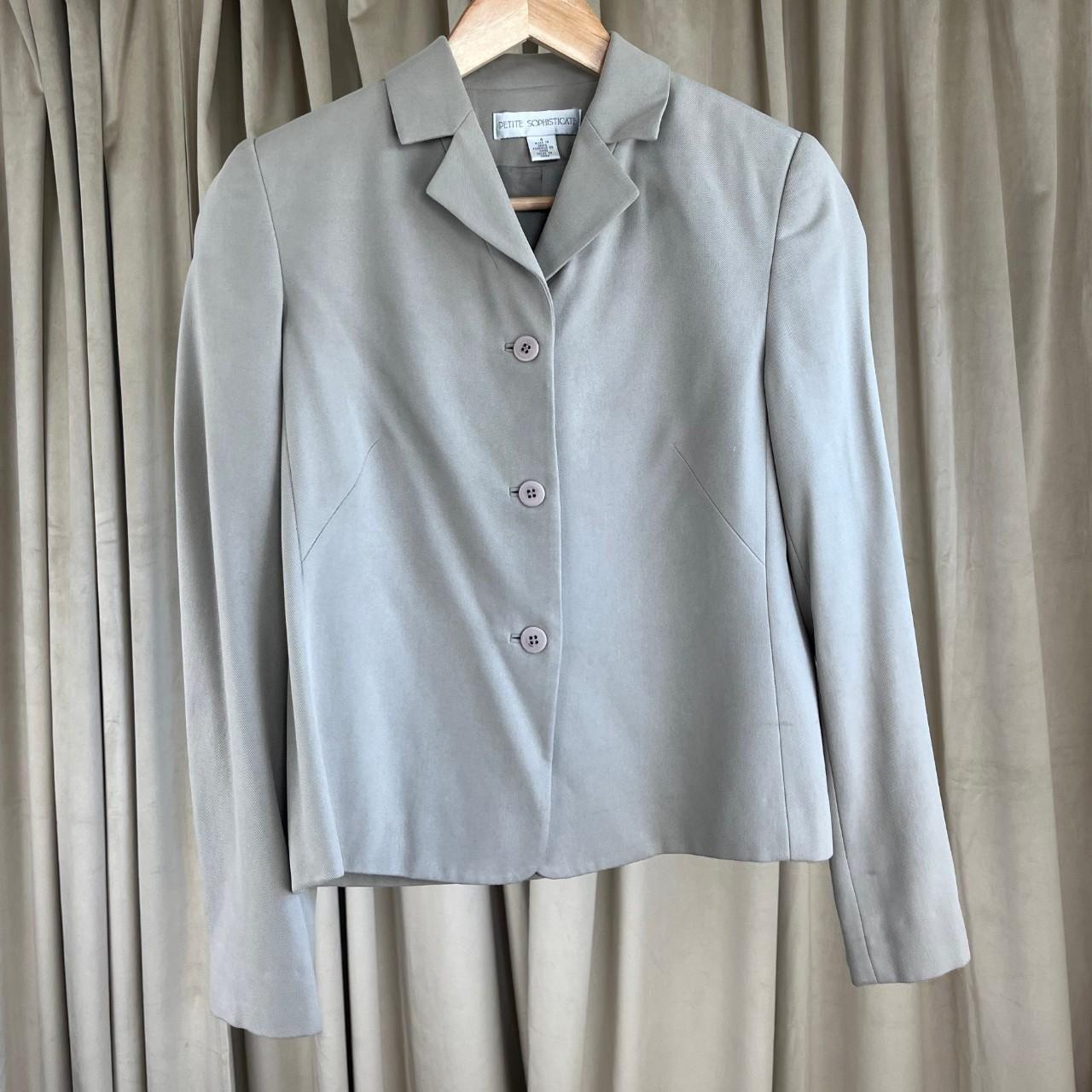Vintage Petite Sophisticated Grey Green Silk Fitted Blazer