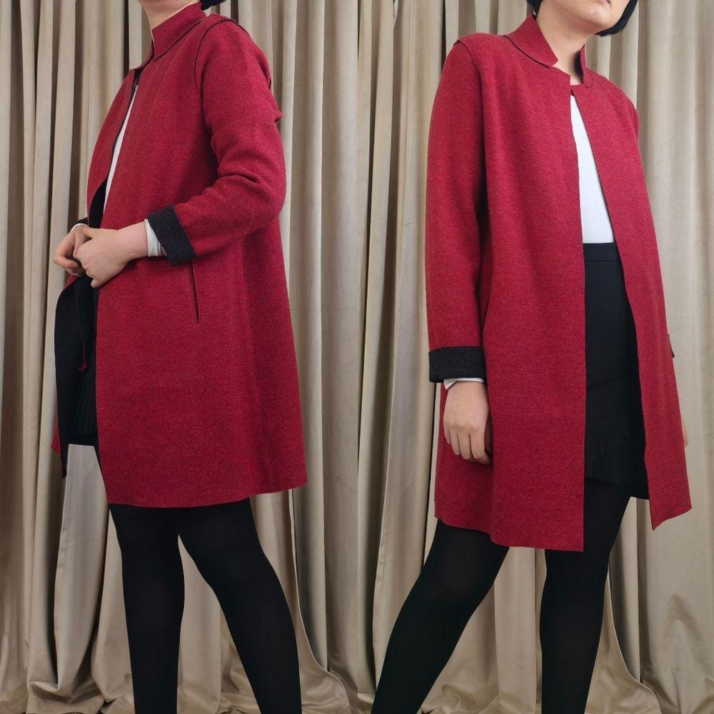 Eileen Fisher Red Wool Light Weight Coat