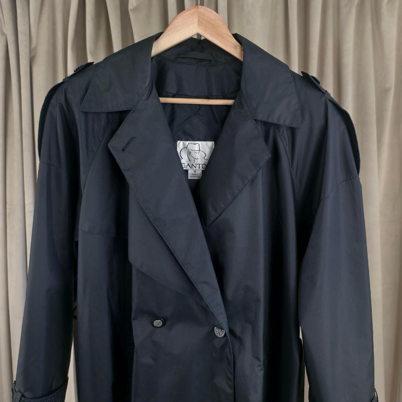 Vintage Gantos Full Length Black Trench Coat Rain Coat