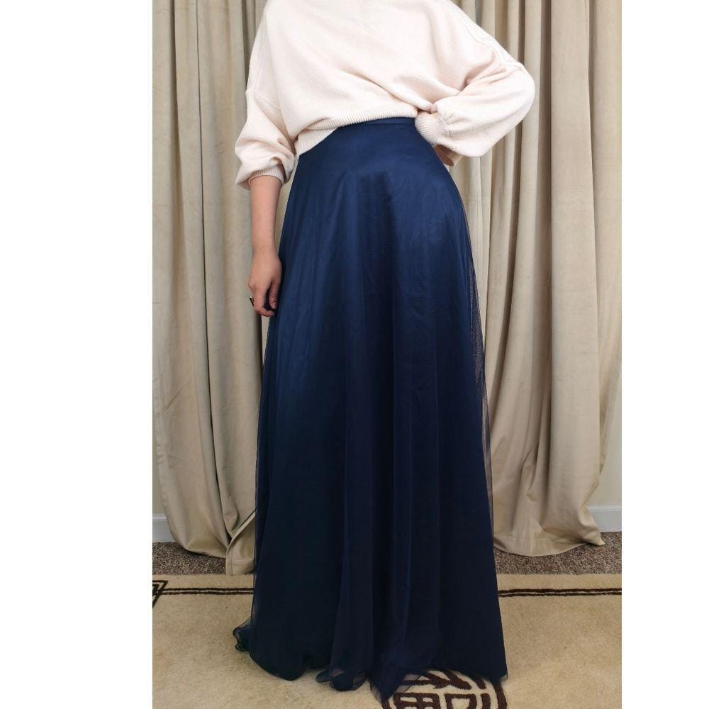 NWT MARINA Navy Blue Maxi Tulle Skirt