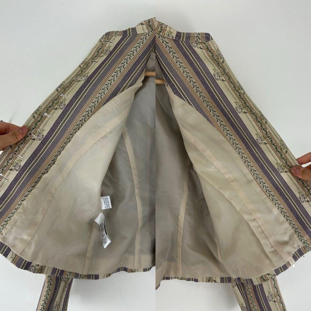 Vintage Rena Rowan Beige and Lavender Cropped Striped Silk Blazer