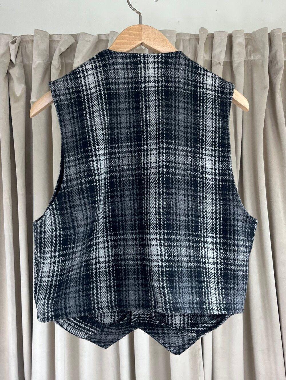 Vintage Paragraff Black and White Plaid Wool Blend Vest