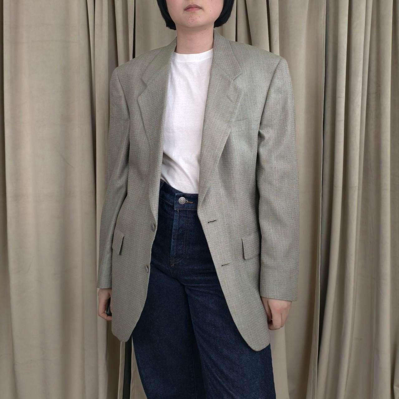 Vintage Silfino 90s Boyfriend Oversized Silk Green Grey Blazer