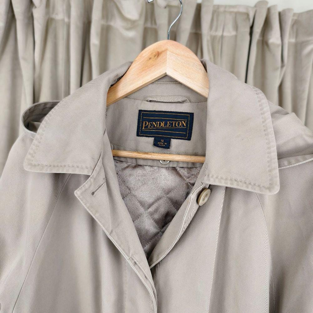 Vintage Pendleton Beige Trench Coat with Detachable Lining and Hood