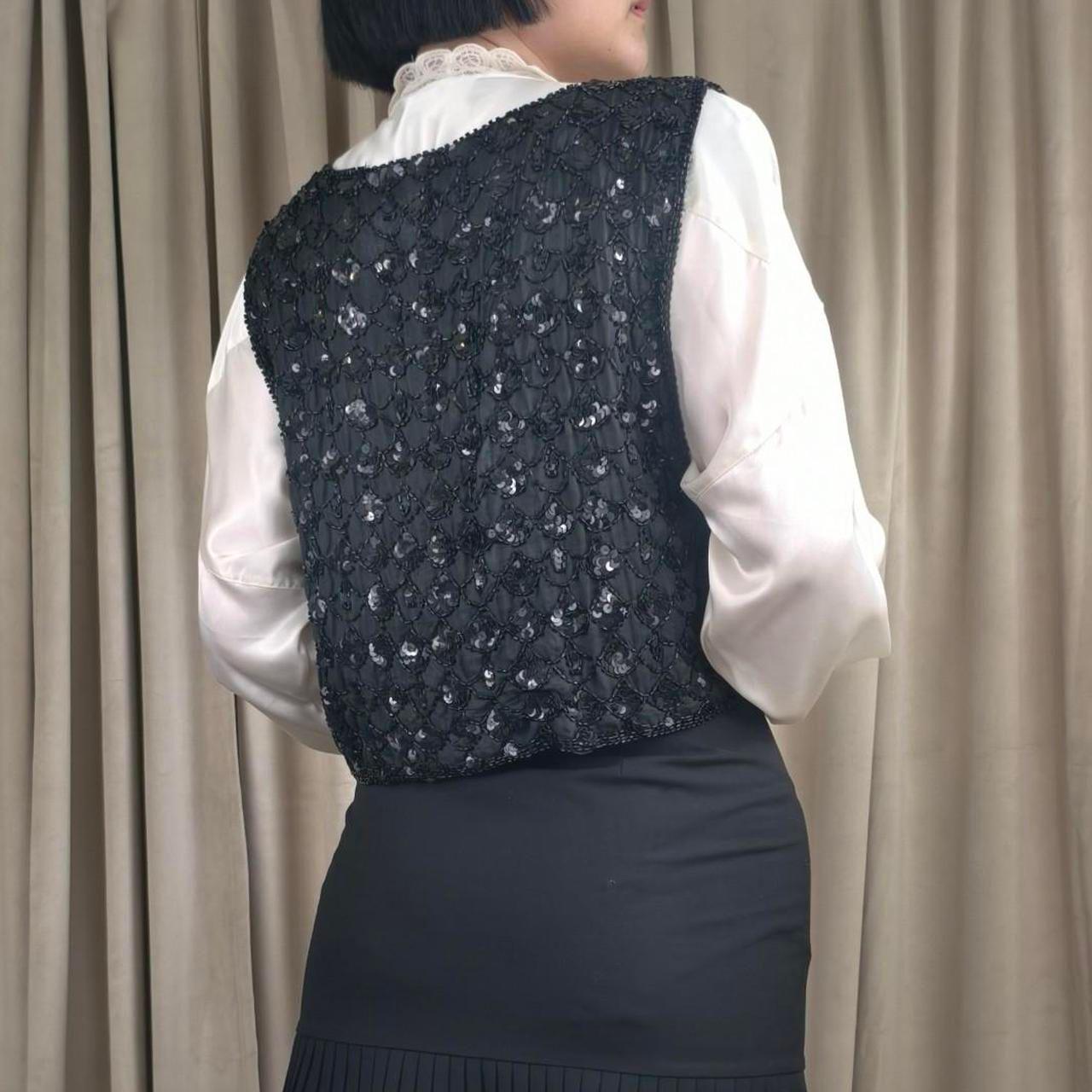 Vintage Cotton Castle Black Sequin Silk Vest