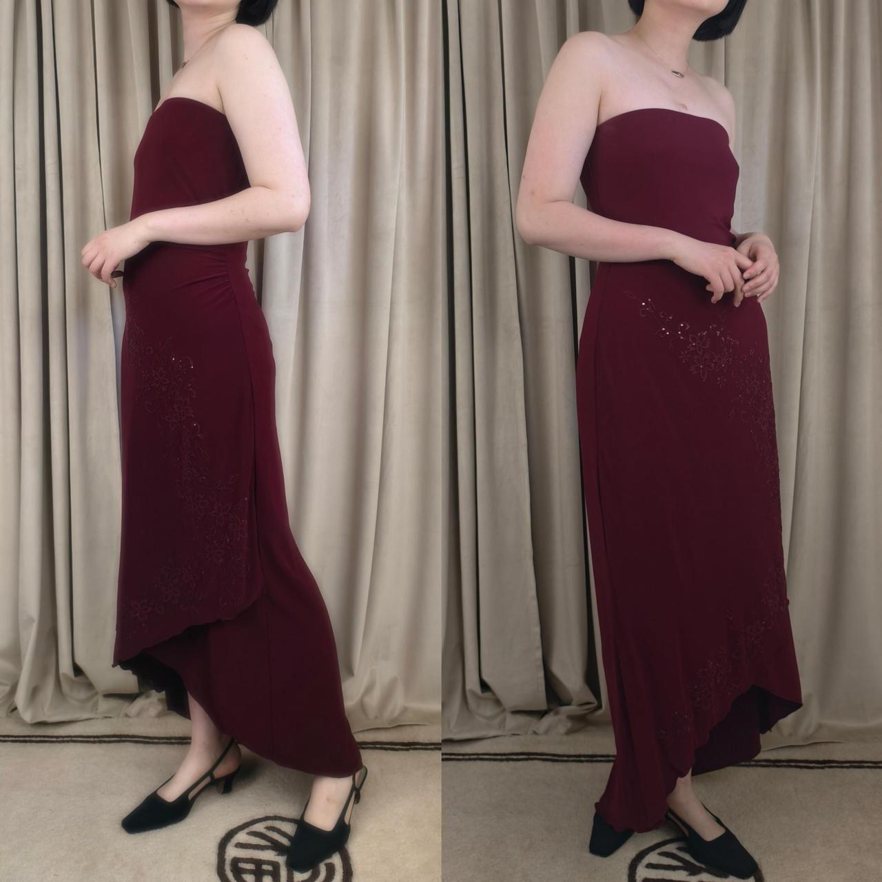 Vintage Burgundy Strapless Maxi dress with Sequin Detailing