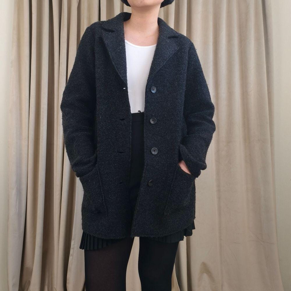 Eileen Fisher Charcoal Wool Cardigan Jacket Coat
