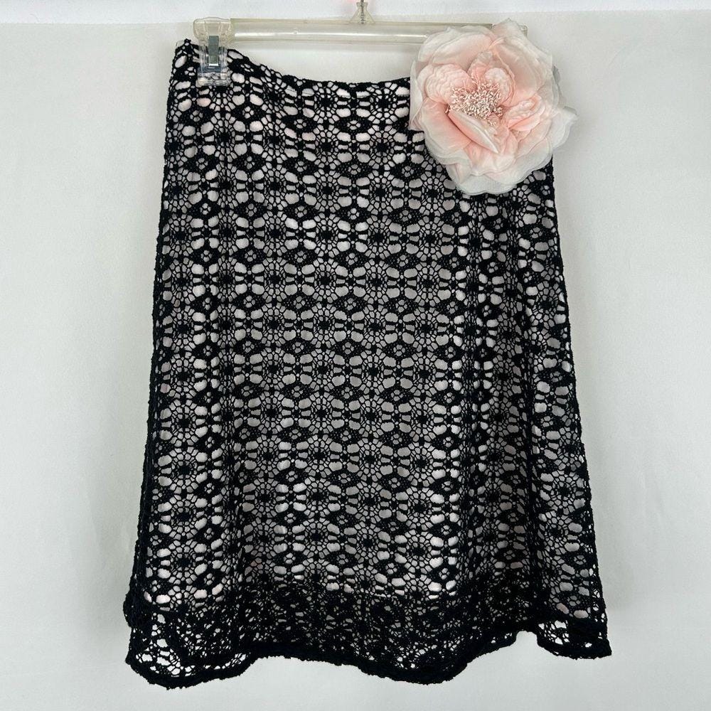 Trina Turk Black Lace Mini Skirt with Flower Brooch